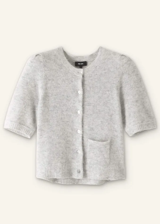 Women Responsible Alpaca Pouf Sleeve Cardi Tee Silver Grey Mlange MEEM