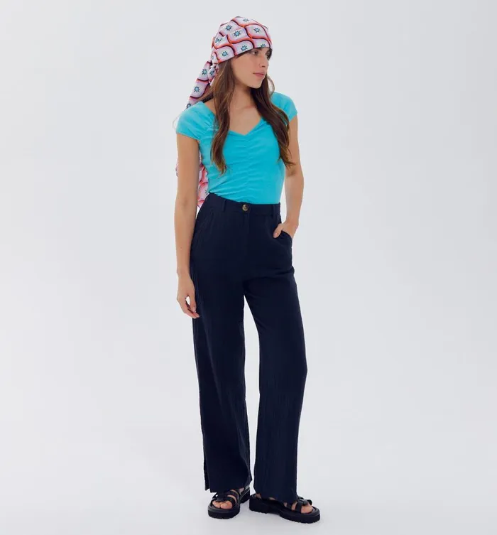 Women Ribbed Jersey Top 8211 Turquoise Promod Tops Women Ribbed Jersey Top 8211 Turquoise Promod Tops
