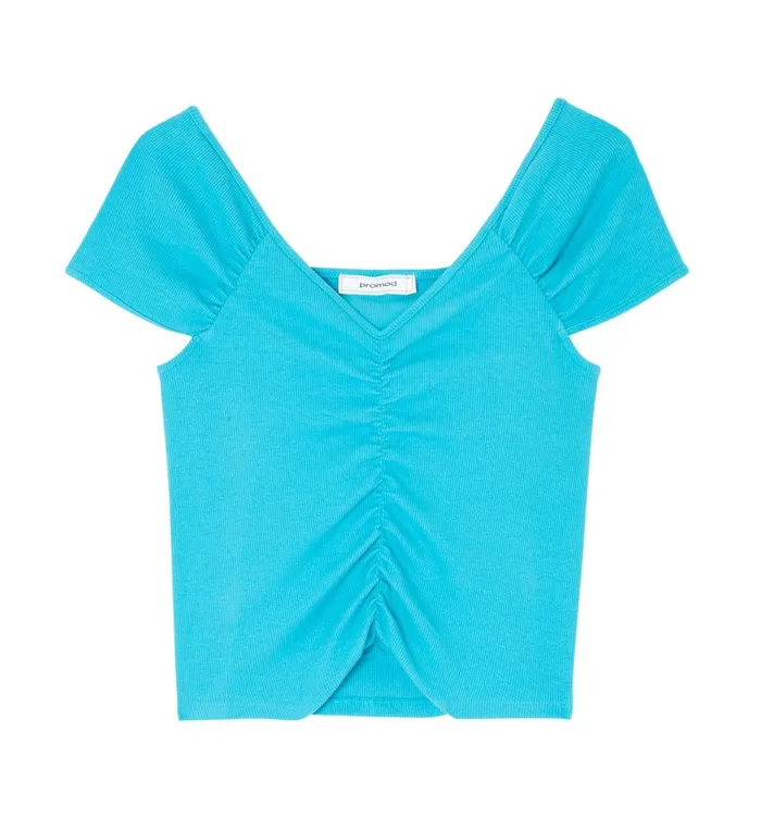 Women Ribbed Jersey Top 8211 Turquoise Promod Tops Women Ribbed Jersey Top 8211 Turquoise Promod Tops