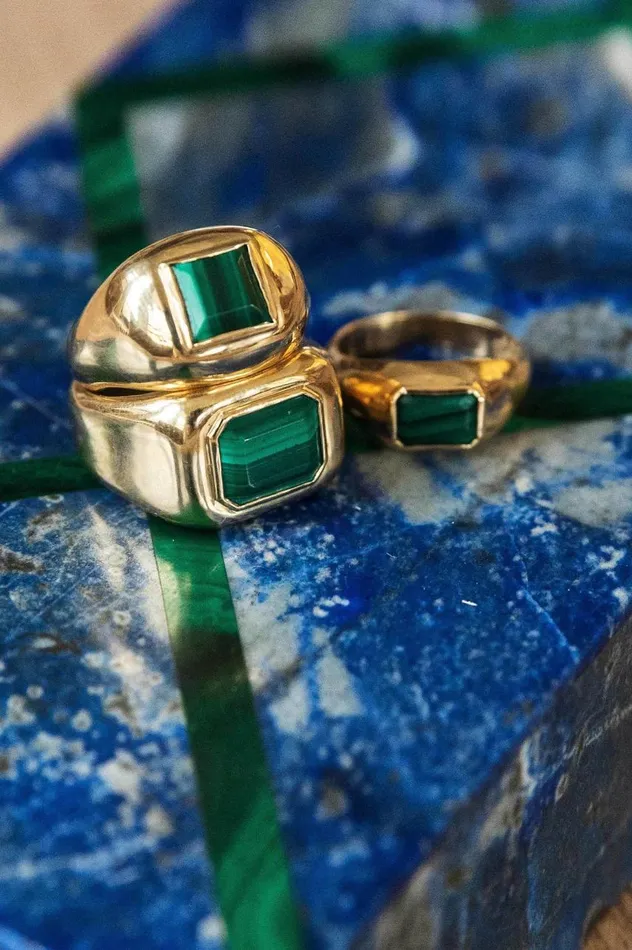 Women Rings Gabriela Hearst Large Ring In 18K Gold and Malachite Stone