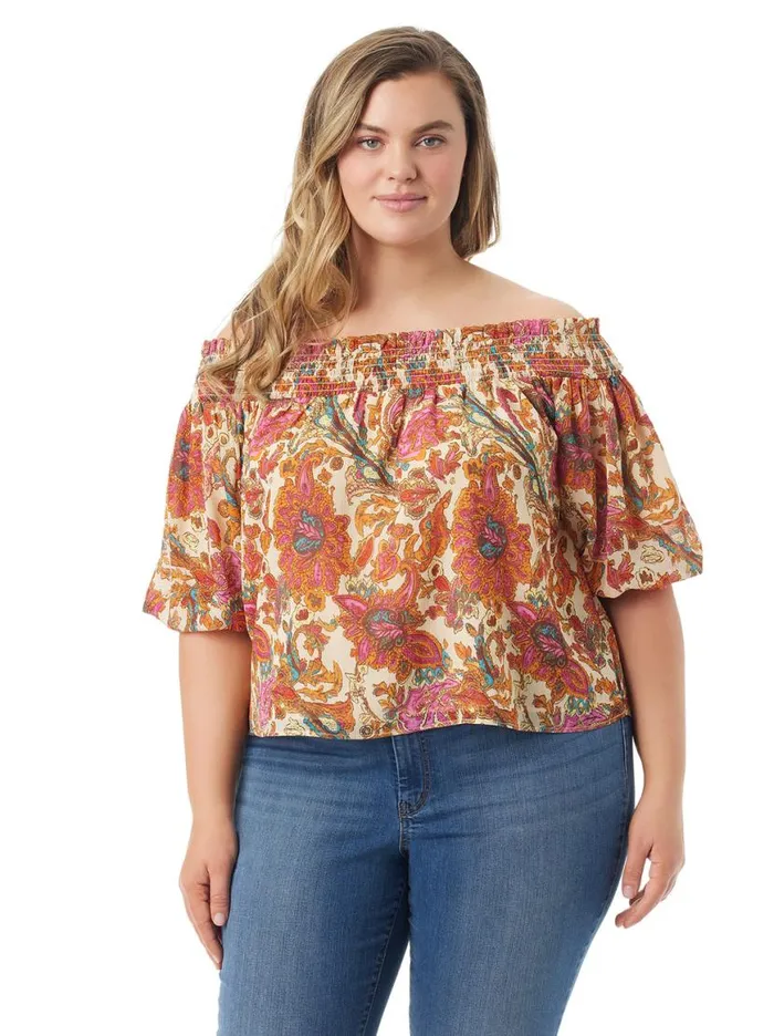 Women Rosiya Off Shoulder Top In Apricot Sherbet Paisley Jessica Simpson Sets