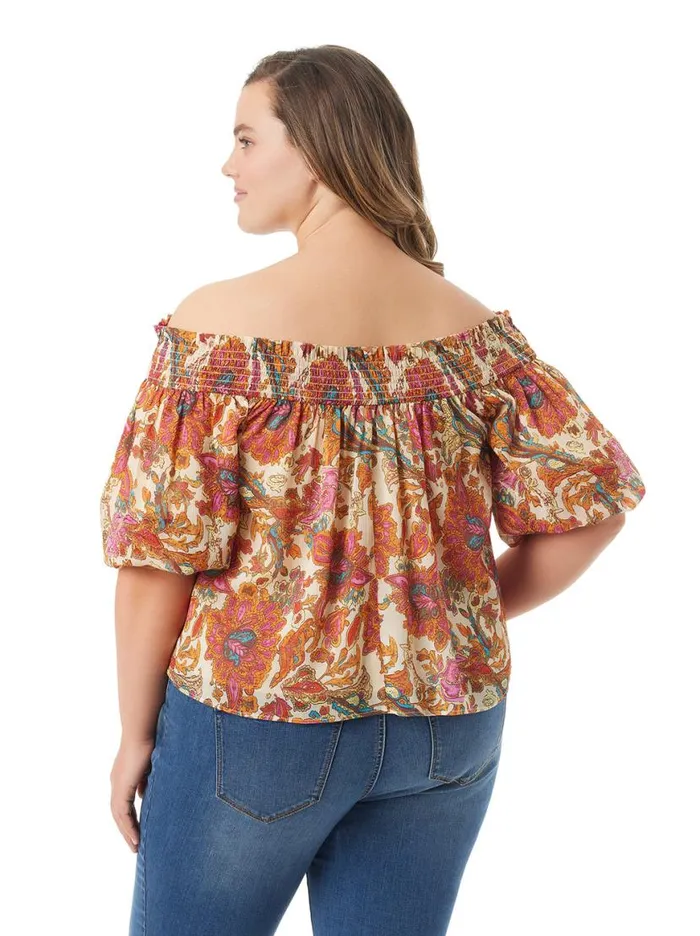 Women Rosiya Off Shoulder Top In Apricot Sherbet Paisley Jessica Simpson Sets