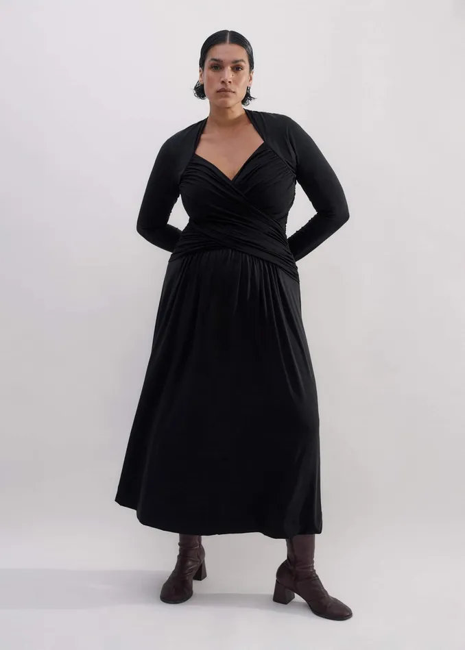 Women Ruched Panel Maxi Dress Black MEEM