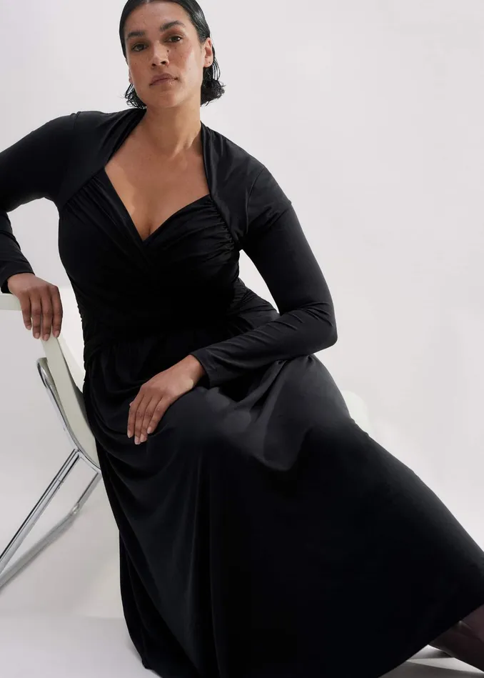 Women Ruched Panel Maxi Dress Black MEEM