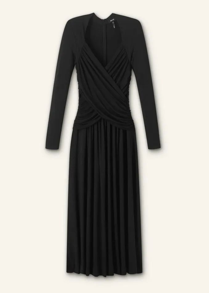 Women Ruched Panel Maxi Dress Black MEEM
