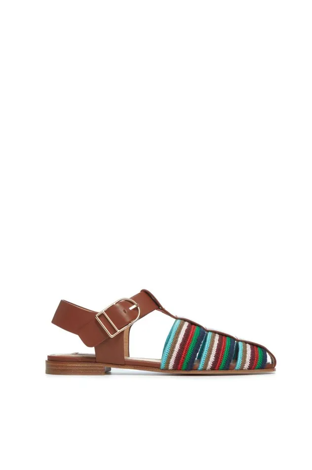 Women Sandals Gabriela Hearst Calla Sandal In Cognac Multi Leather Crochet