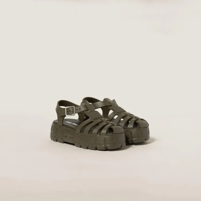Women Sandals Miu Miu EVA Platform Cage Sandals Military Green