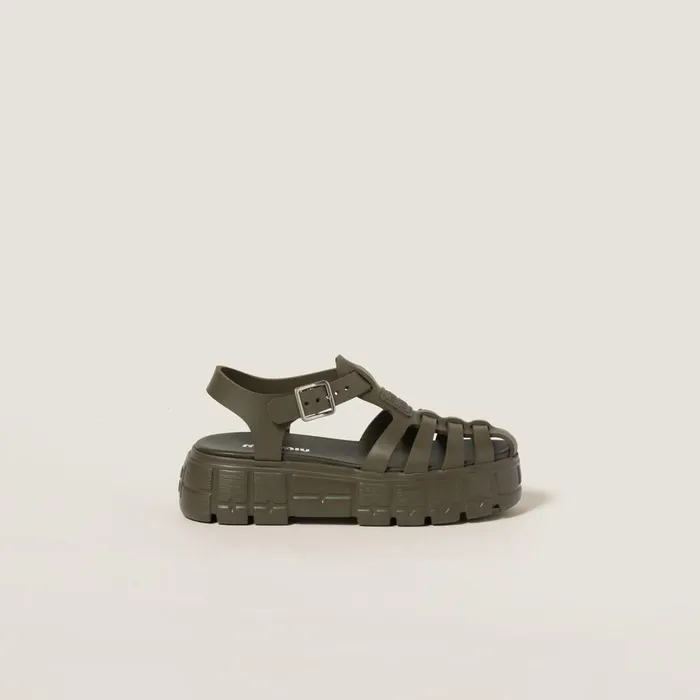 Women Sandals Miu Miu EVA Platform Cage Sandals Military Green Women Sandals Miu Miu EVA Platform Cage Sandals Military Green