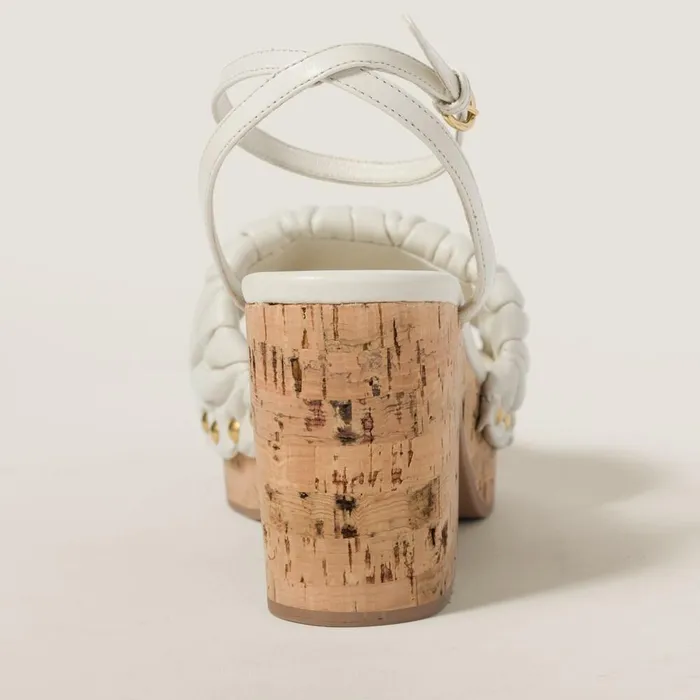 Women Sandals Miu Miu Matelass Nappa Leather Cork Heel Sandals White Women Sandals Miu Miu Matelass Nappa Leather Cork Heel Sandals White