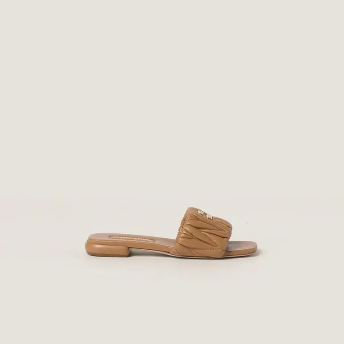 Women Sandals Miu Miu Matelass Nappa Leather Slides Caramel Women Sandals Miu Miu Matelass Nappa Leather Slides Caramel
