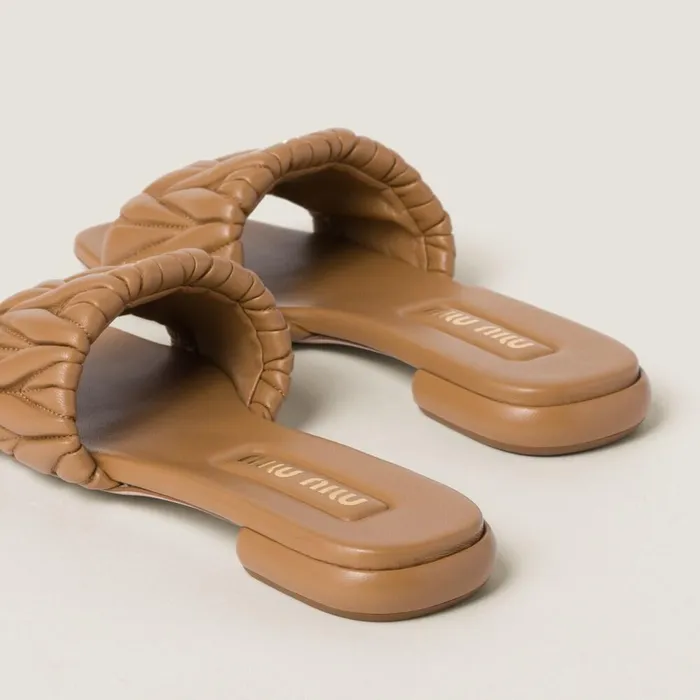 Women Sandals Miu Miu Matelass Nappa Leather Slides Caramel Women Sandals Miu Miu Matelass Nappa Leather Slides Caramel