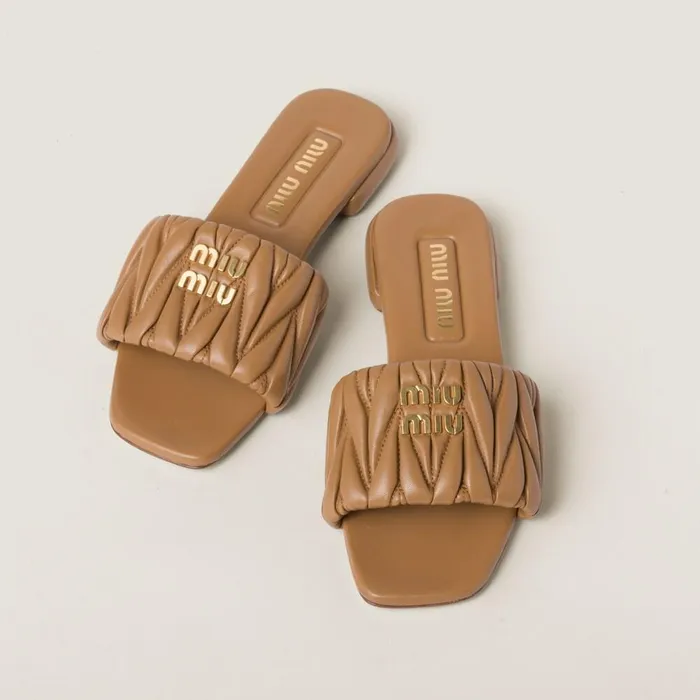 Women Sandals Miu Miu Matelass Nappa Leather Slides Caramel Women Sandals Miu Miu Matelass Nappa Leather Slides Caramel