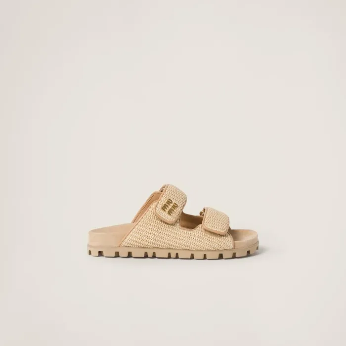 Women Sandals Miu Miu Raffiaeffect Woven Fabric Slides Natural Women Sandals Miu Miu Raffiaeffect Woven Fabric Slides Natural