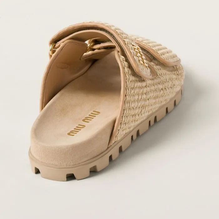 Women Sandals Miu Miu Raffiaeffect Woven Fabric Slides Natural Women Sandals Miu Miu Raffiaeffect Woven Fabric Slides Natural