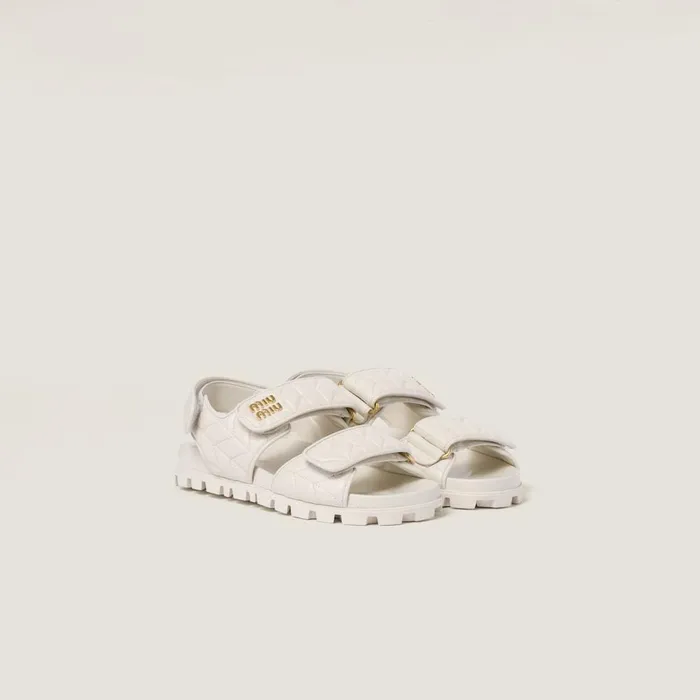 Women Sandals Miu Miu Sporty Matelass Nappa Leather Sandals White