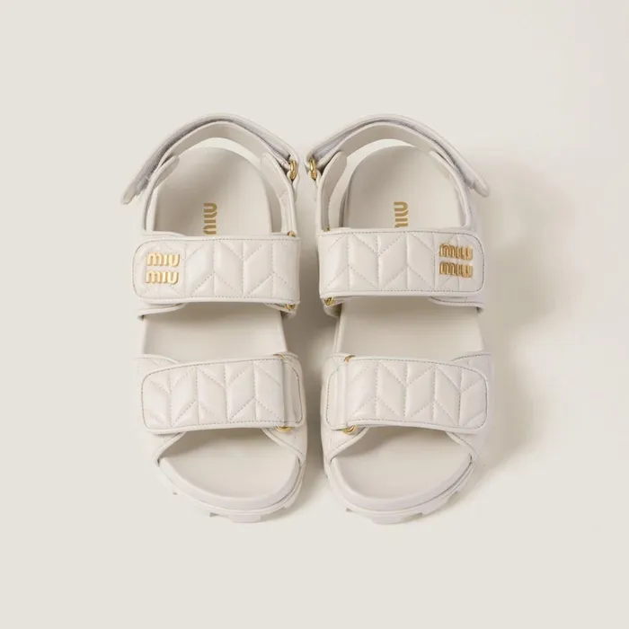 Women Sandals Miu Miu Sporty Matelass Nappa Leather Sandals White