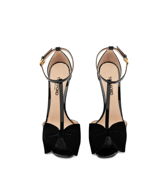 Women Sandals Tom Ford Patent Leather And Velvet Brigitte Sandal Black