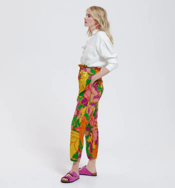 Women Satin Peg Trousers 8211 Multicolour Print Promod Trousers