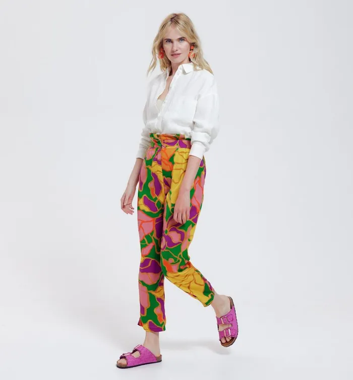 Women Satin Peg Trousers 8211 Multicolour Print Promod Trousers