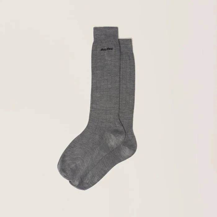 Women Scarves And Socks Miu Miu Silk Socks Slate Gray