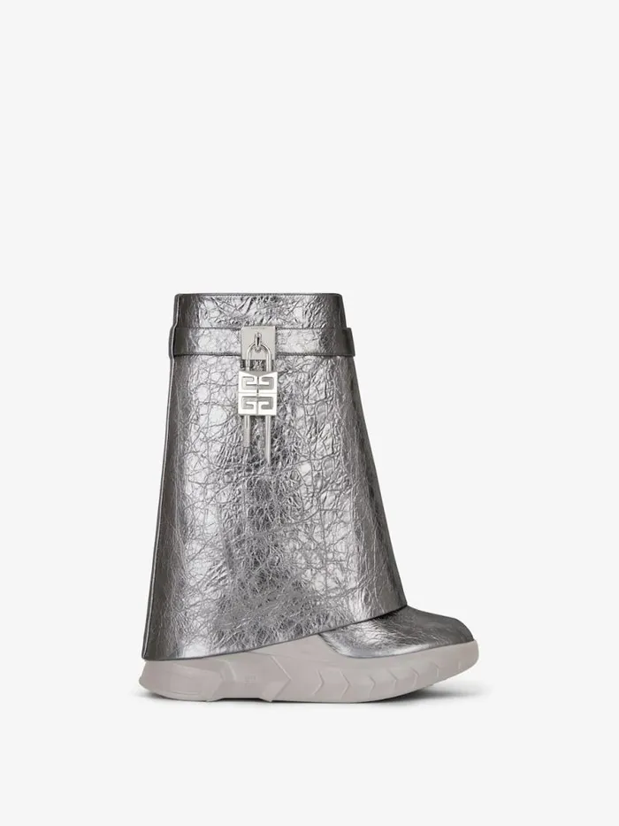 Women Shark Lock Givenchy Shark Lock Biker Ankle Boots In Laminated Leather Silvery Grey
