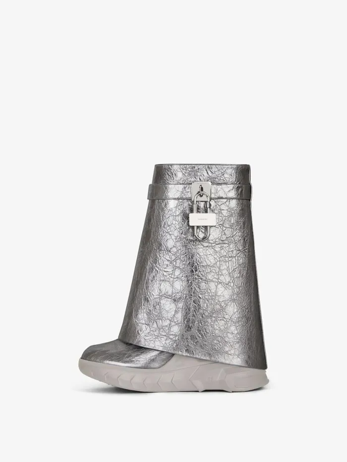 Women Shark Lock Givenchy Shark Lock Biker Ankle Boots In Laminated Leather Silvery Grey