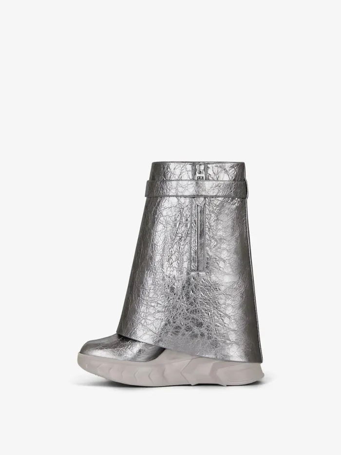 Women Shark Lock Givenchy Shark Lock Biker Ankle Boots In Laminated Leather Silvery Grey