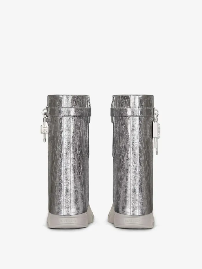 Women Shark Lock Givenchy Shark Lock Biker Ankle Boots In Laminated Leather Silvery Grey
