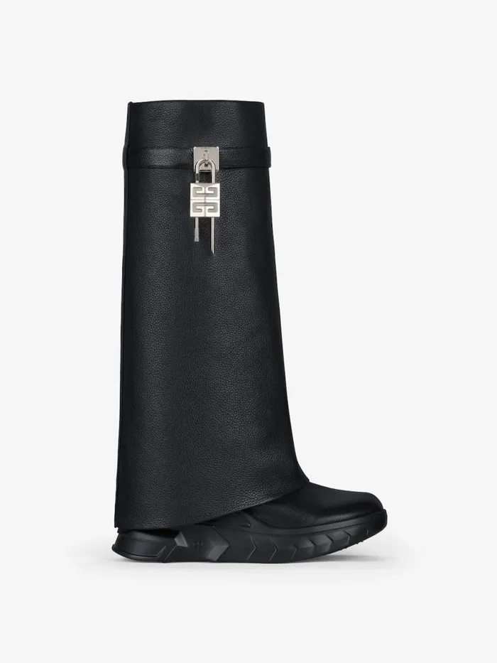 Women Shark Lock Givenchy Shark Lock Biker Boots In Grained Leather Black