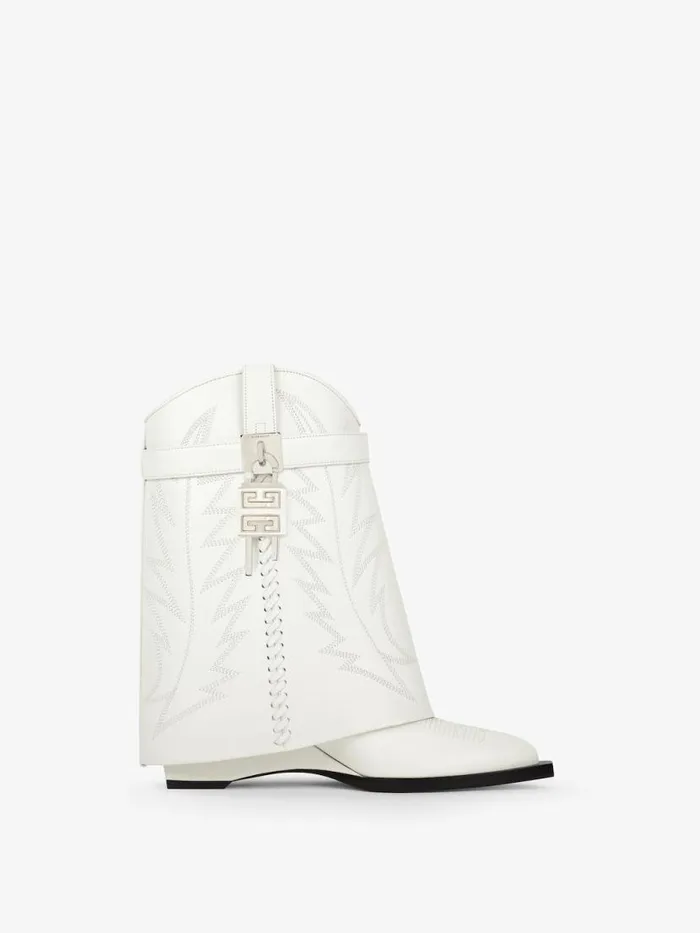 Women Shark Lock Givenchy Shark Lock Cowboy Ankle Boots In Leather Ivory