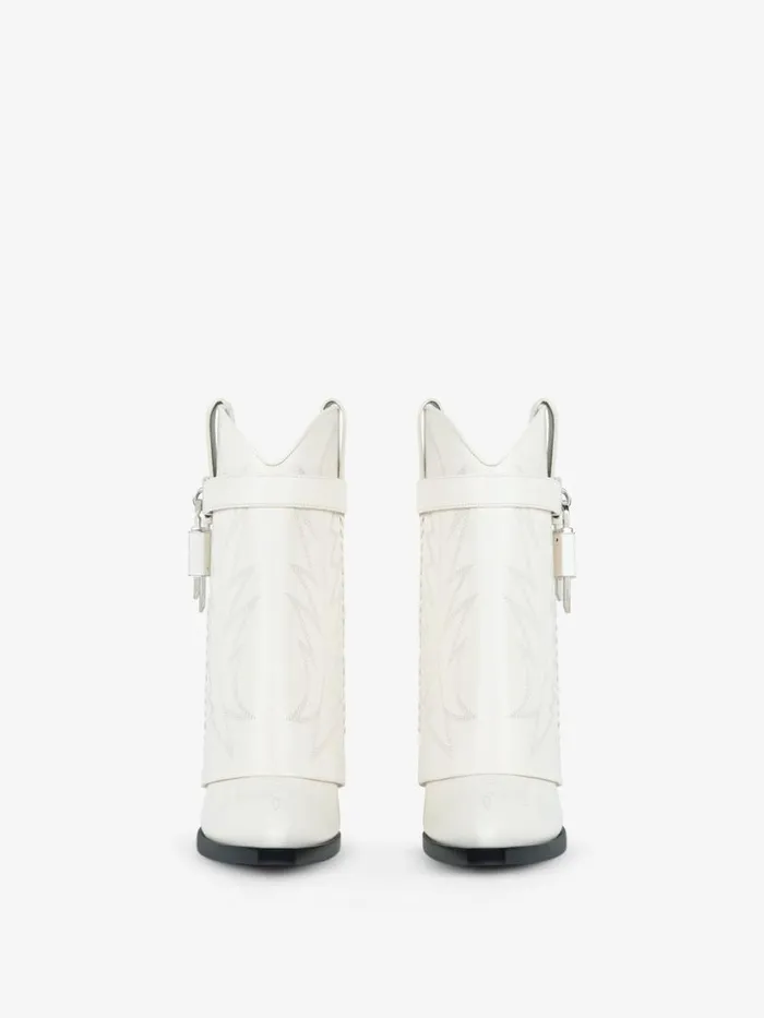 Women Shark Lock Givenchy Shark Lock Cowboy Ankle Boots In Leather Ivory Women Shark Lock Givenchy Shark Lock Cowboy Ankle Boots In Leather Ivory