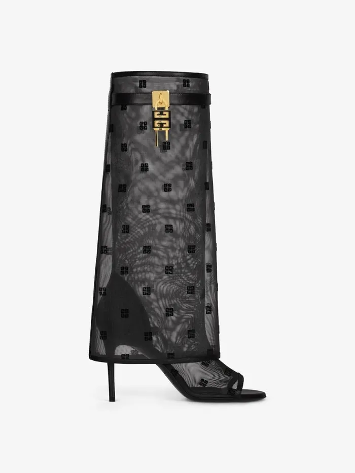Women Shark Lock Givenchy Shark Lock Stiletto Sandal Boots In 4G Mesh Black