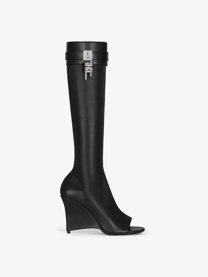 Women Shark Lock Givenchy Shark Lock Stiletto Sandal Boots In Leather Black