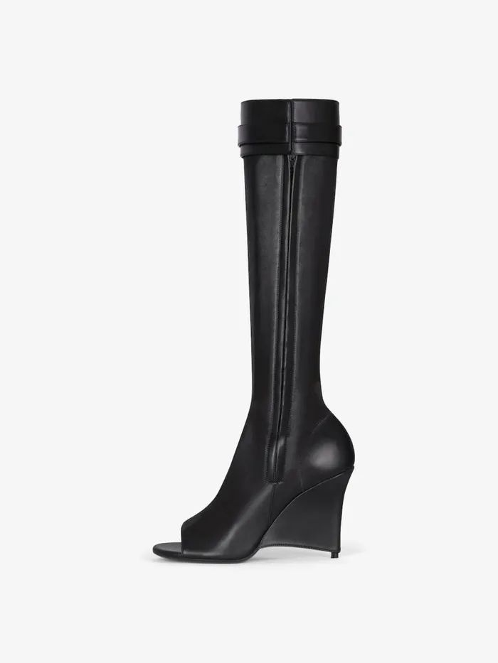 Women Shark Lock Givenchy Shark Lock Stiletto Sandal Boots In Leather Black
