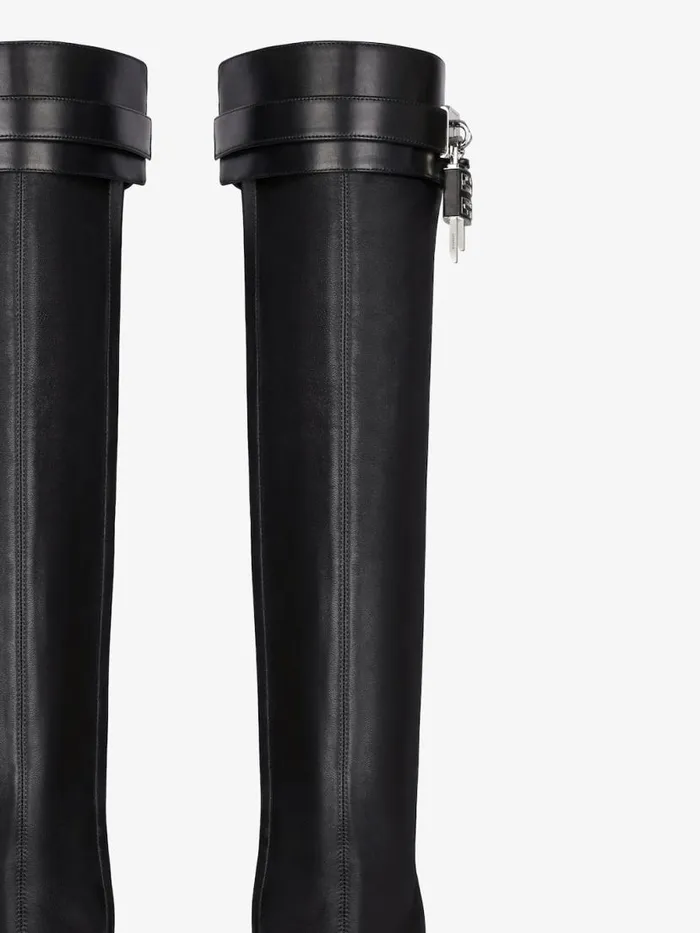 Women Shark Lock Givenchy Shark Lock Stiletto Sandal Boots In Leather Black