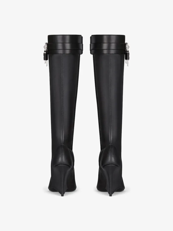 Women Shark Lock Givenchy Shark Lock Stiletto Sandal Boots In Leather Black