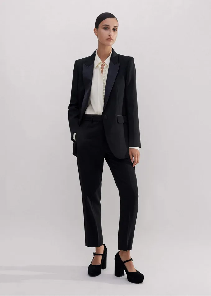Women Sharp Shoulder Tux Blazer Black MEEM