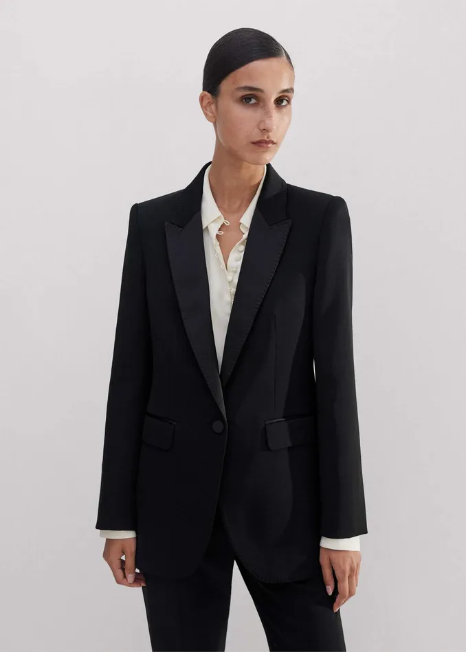 Women Sharp Shoulder Tux Blazer Black MEEM