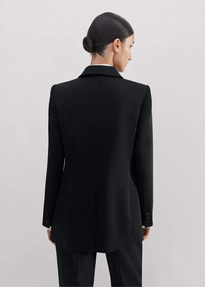 Women Sharp Shoulder Tux Blazer Black MEEM