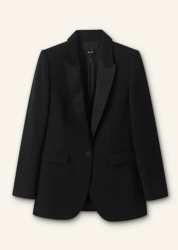 Women Sharp Shoulder Tux Blazer Black MEEM