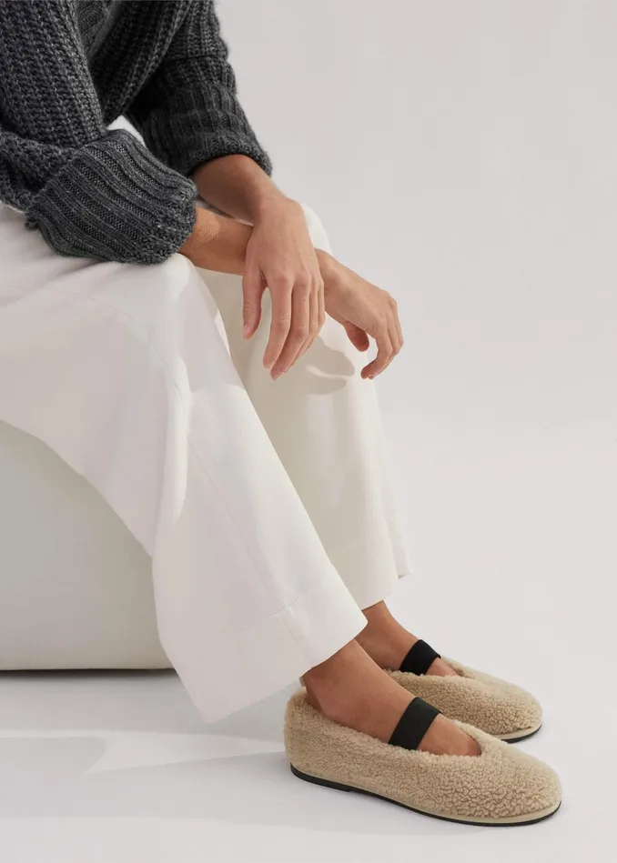Women Shearling Ballerina Flat Natural MEEM