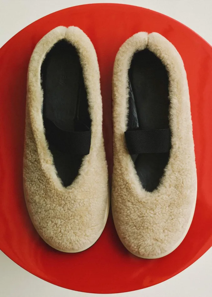 Women Shearling Ballerina Flat Natural MEEM