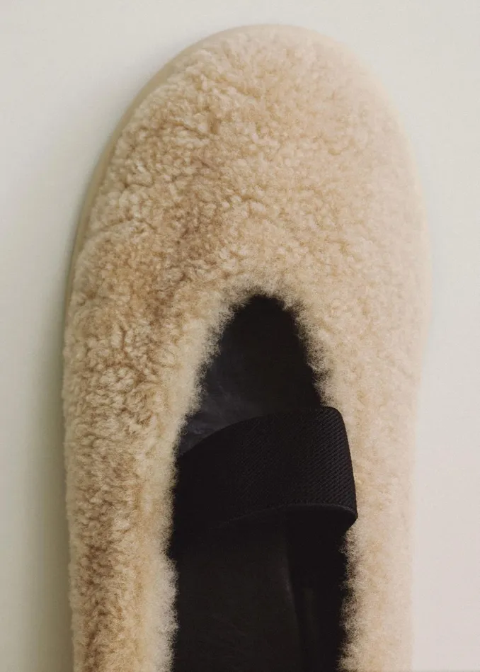 Women Shearling Ballerina Flat Natural MEEM
