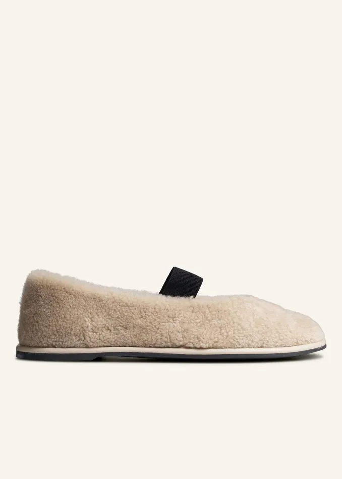 Women Shearling Ballerina Flat Natural MEEM