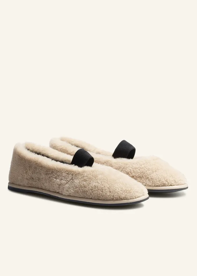 Women Shearling Ballerina Flat Natural MEEM
