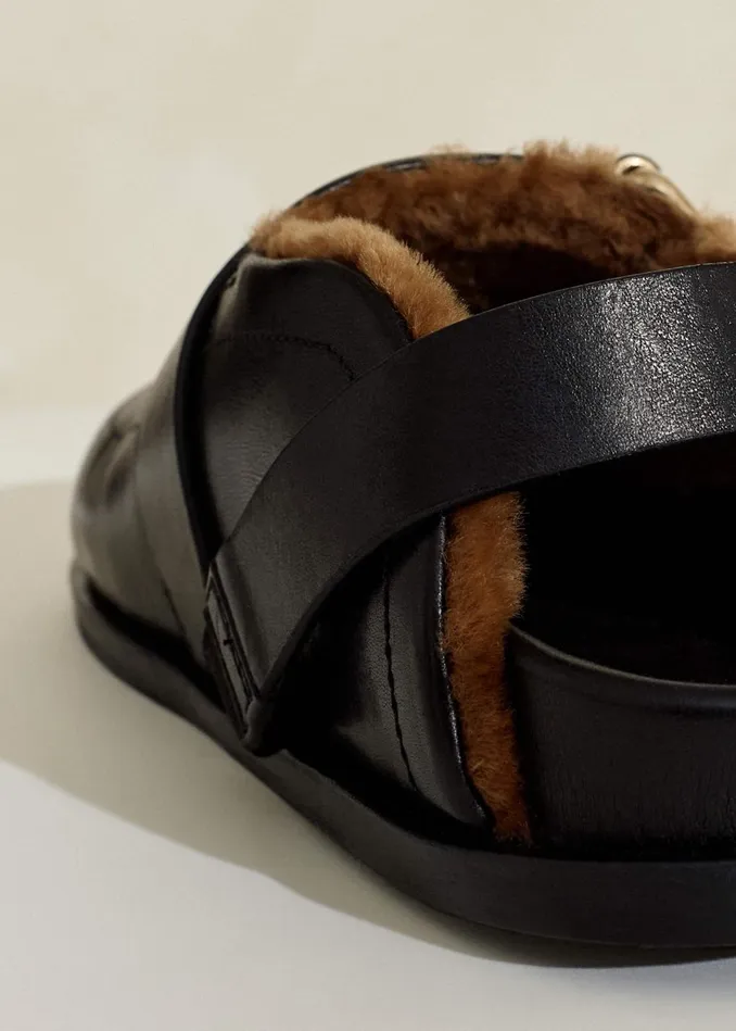 Women Shearling Buckle Clog Black MEEM