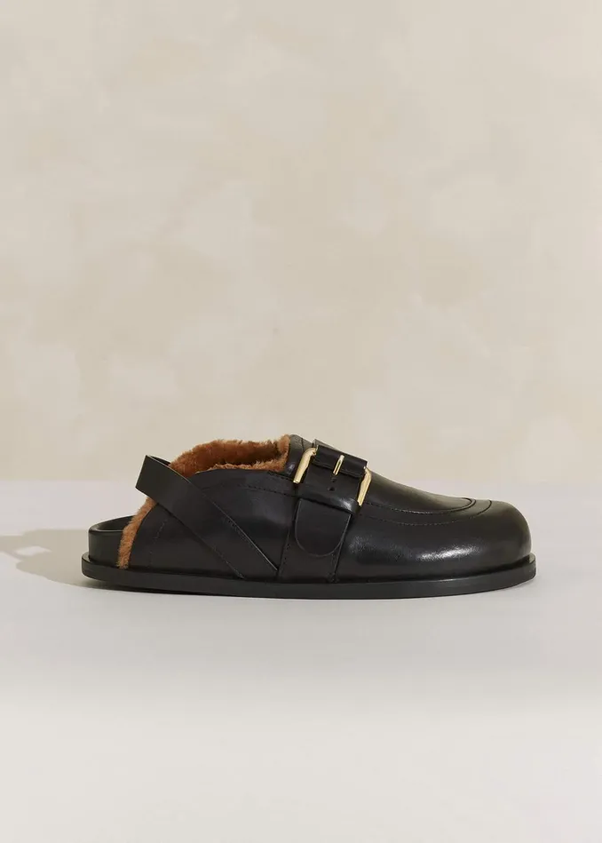 Women Shearling Buckle Clog Black MEEM