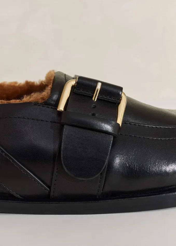 Women Shearling Buckle Clog Black MEEM