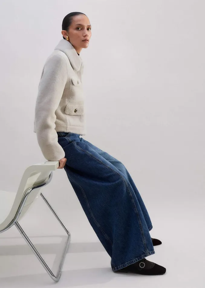 Women Shearling Military Crop Jacket Natural MEEM