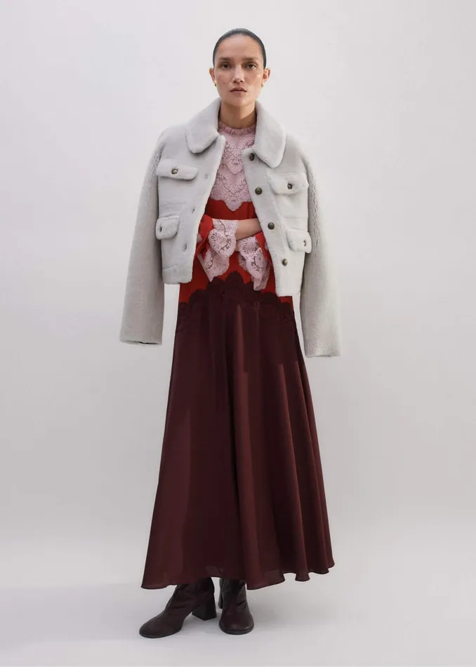 Women Shearling Military Crop Jacket Natural MEEM